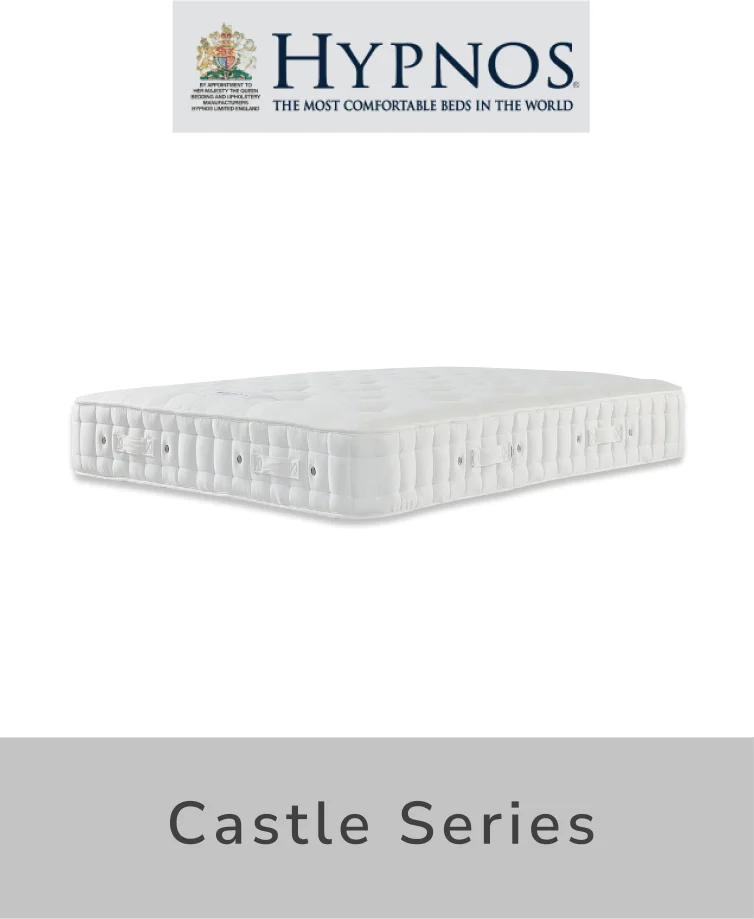 Cream-colored Hypnos Castle Series mattress with tufted surface and detailed stitching