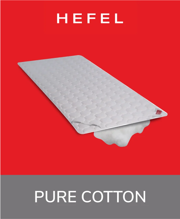 Quilted Hefel Pure Cotton mattress pad in white, shown spread over a mattress